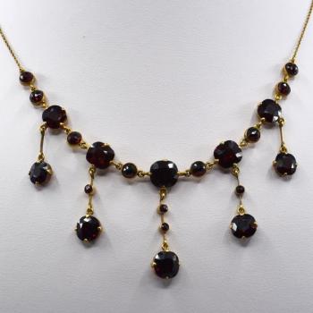 Czech Garnet Necklace - gold, Almandine - 1920