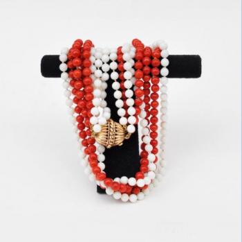 Necklace - gold, coral - 1950