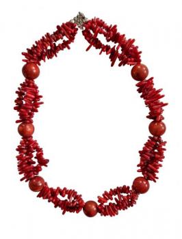 Necklace - silver, coral - 1930